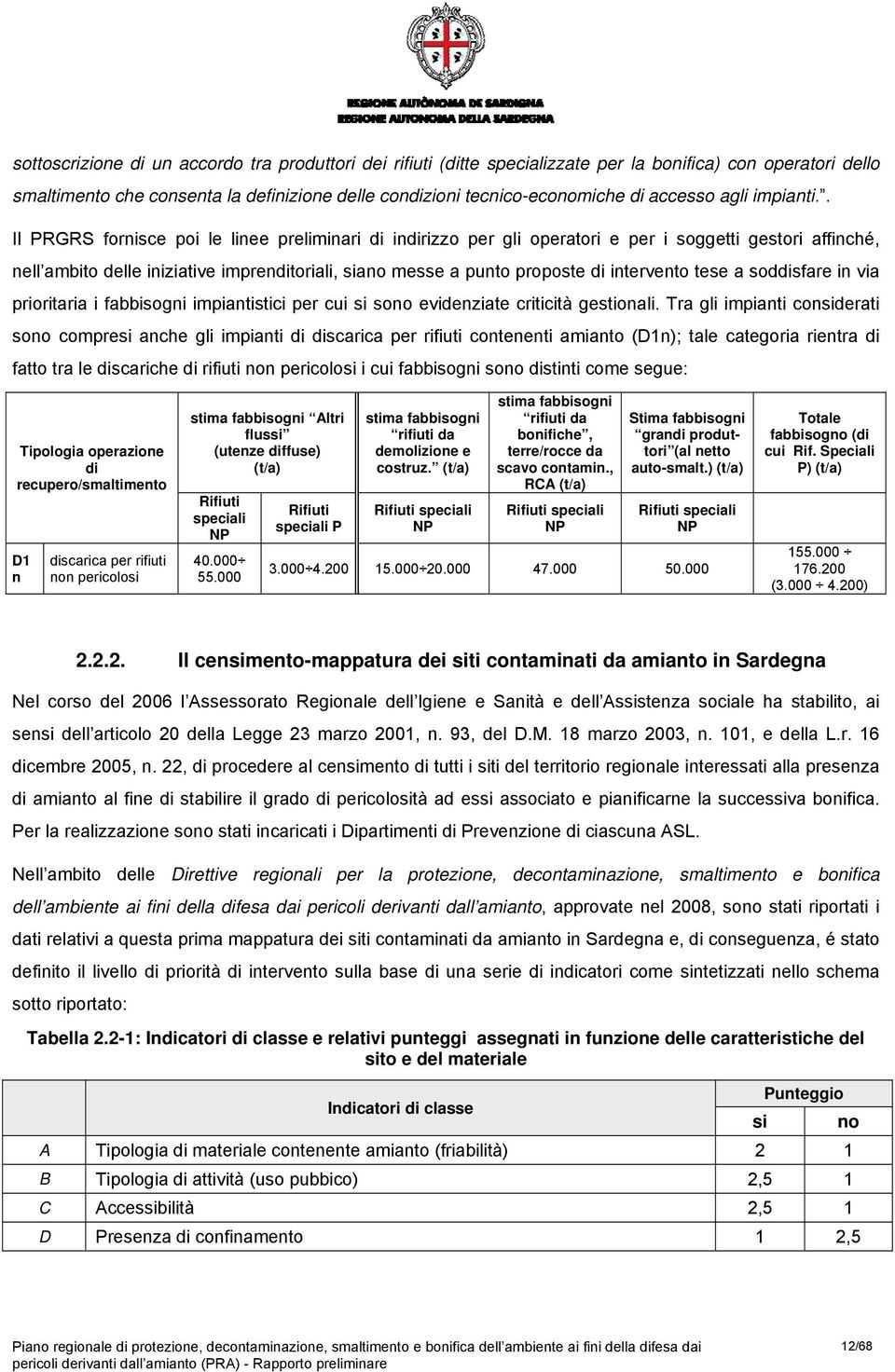 sddisfare in via priritaria i fabbisgni impiantistici per cui si sn evidenziate criticità gestinali.