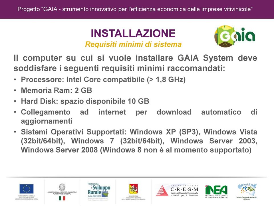 disponibile 10 GB Collegamento ad internet per download automatico di aggiornamenti Sistemi Operativi Supportati: Windows XP