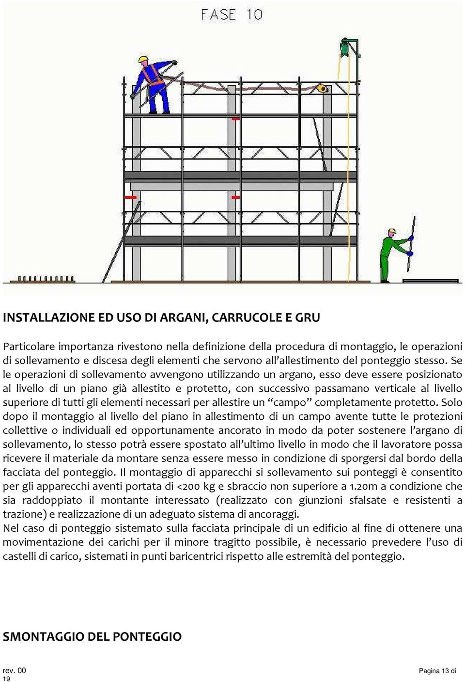 Se le operazioni di sollevamento avvengono utilizzando un argano, esso deve essere posizionato al livello di un piano già allestito e protetto, con successivo passamano verticale al livello superiore