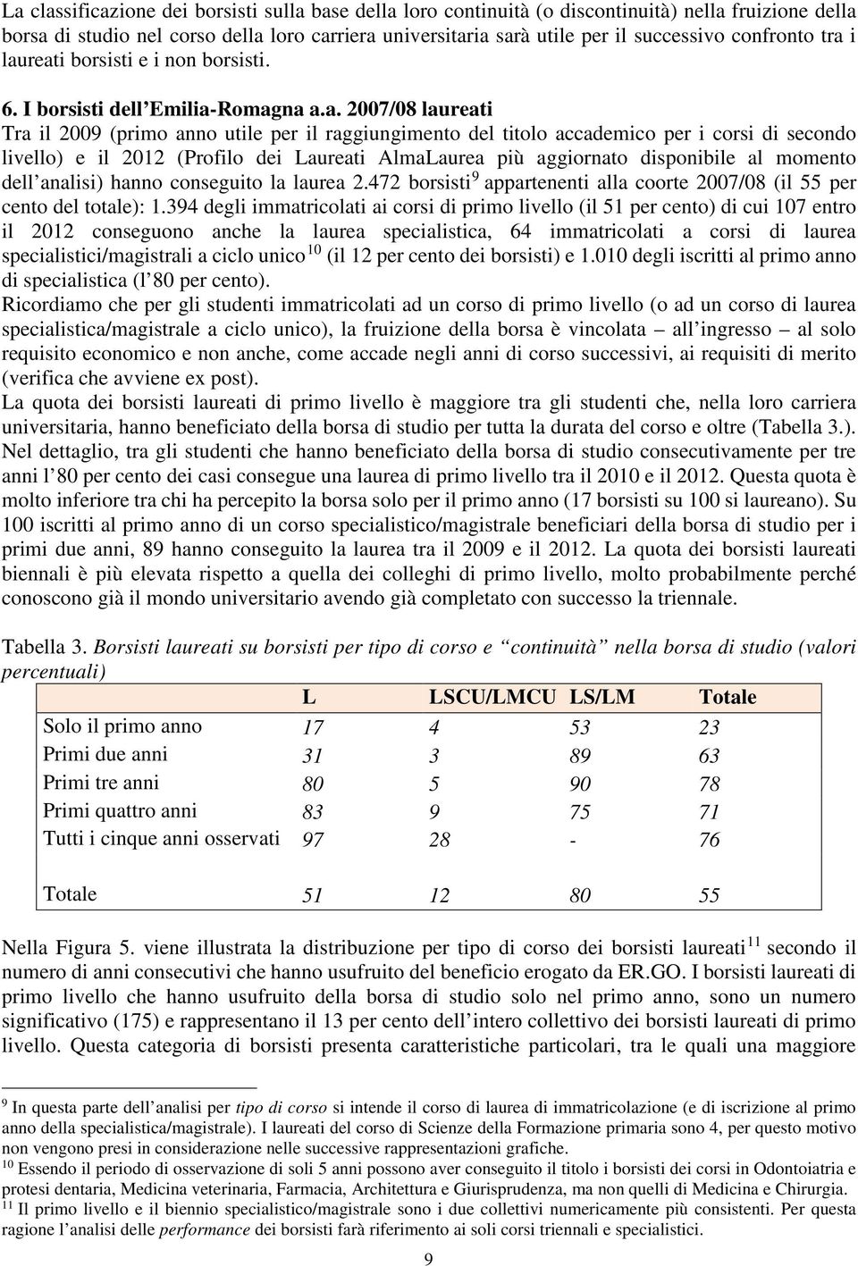 i laureati borsisti e i non borsisti. 6. I borsisti dell Emilia-Romagna a.a. 2007/08 laureati Tra il 2009 (primo anno utile per il raggiungimento del titolo accademico per i corsi di secondo livello)