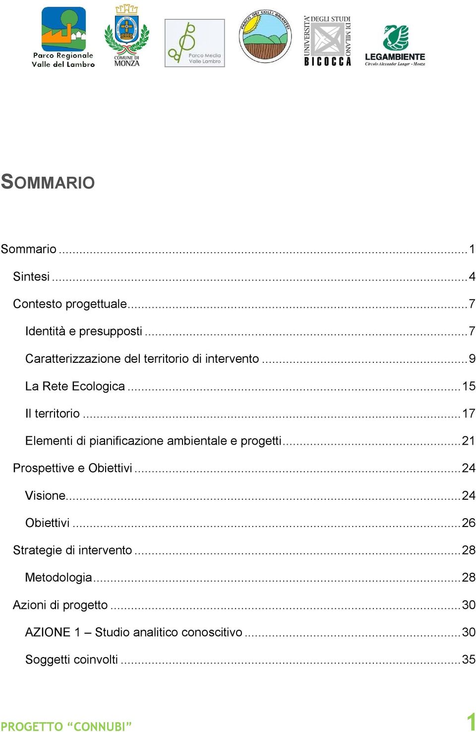 .. 17 Elementi di pianificazione ambientale e progetti... 21 Prospettive e Obiettivi... 24 Visione... 24 Obiettivi.