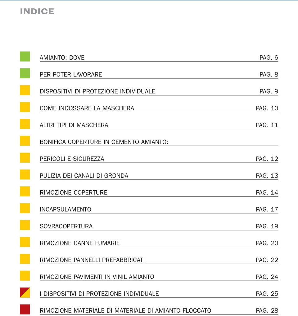 13 RIMOZIONE COPERTURE PAG. 14 INCAPSULAMENTO PAG. 17 SOVRACOPERTURA PAG. 19 RIMOZIONE CANNE FUMARIE PAG.