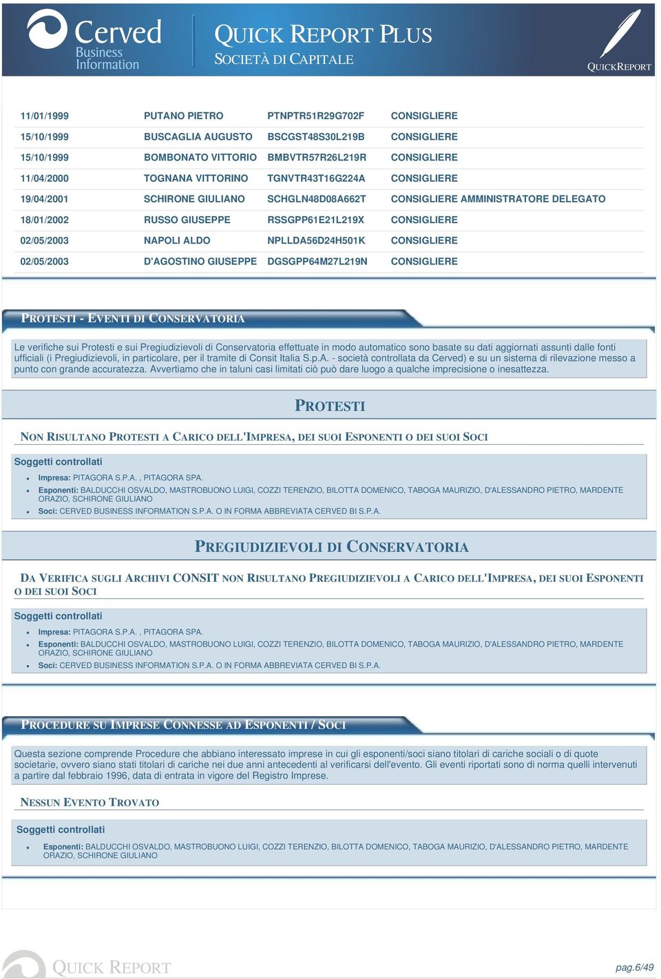 - EVENTI DI CONSERVATORIA Le verifiche sui Protesti e sui Pregiudizievoli di Conservatoria effettuate in modo automatico sono basate su dati aggiornati assunti dalle fonti ufficiali (i