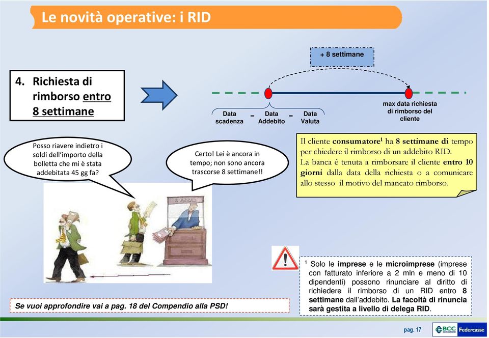 addebitata 45 gg fa? Certo! Lei èancora in tempo; non sono ancora trascorse 8 settimane!! Il cliente consumatore 1 ha 8 settimane di tempo per chiedere il rimborso di un addebito RID.