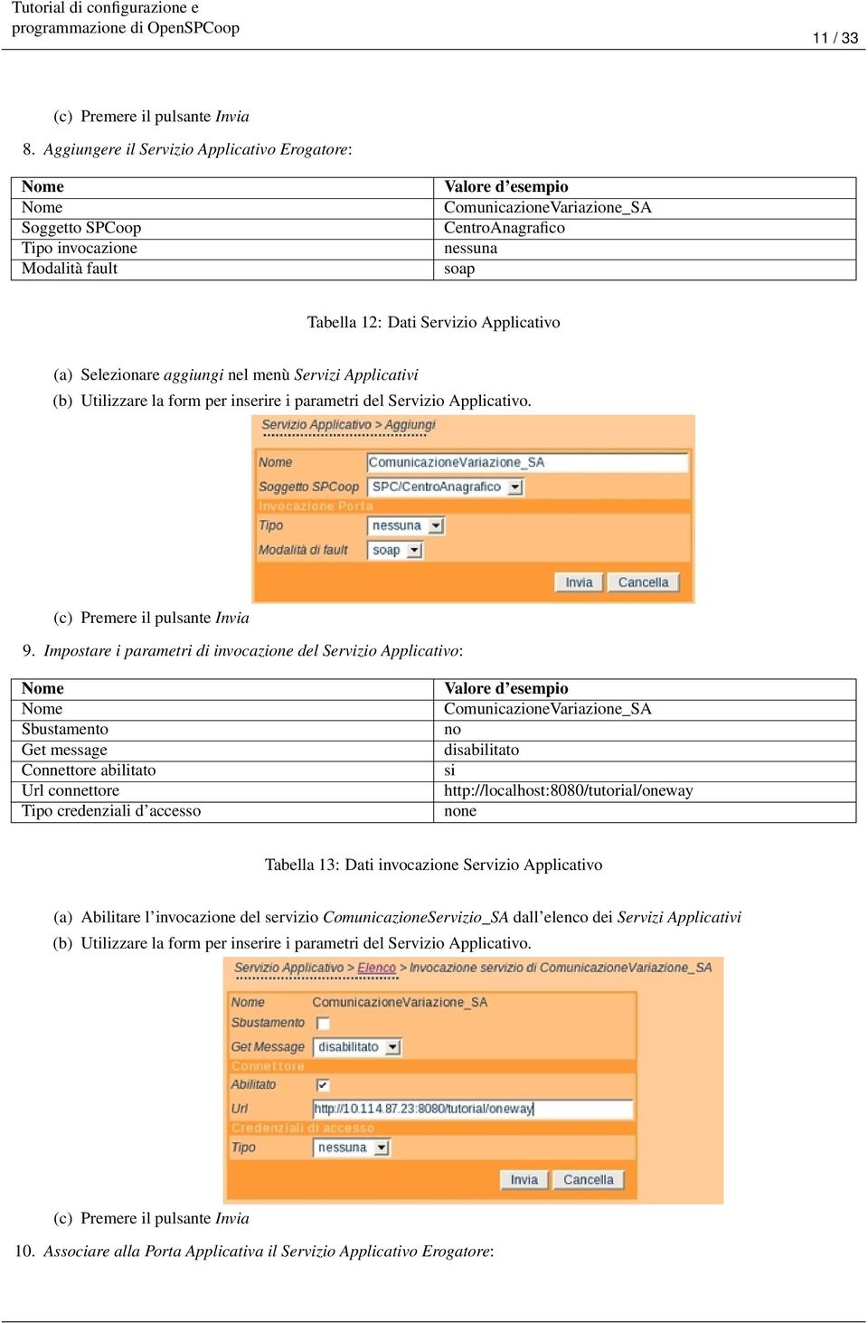 Selezionare aggiungi nel menù Servizi Applicativi (b) Utilizzare la form per inserire i parametri del Servizio Applicativo. (c) Premere il pulsante Invia 9.