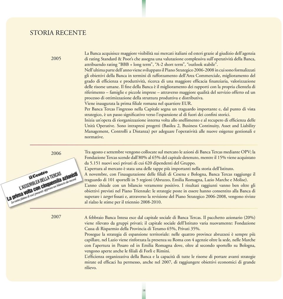 Nell ultima parte dell anno viene sviluppato il Piano Strategico 2006-2008 in cui sono formalizzati gli obiettivi della Banca in termini di rafforzamento dell Area Commerciale, miglioramento del