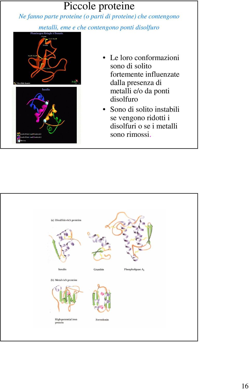 solito fortemente influenzate dalla presenza di metalli e/o da ponti disolfuro