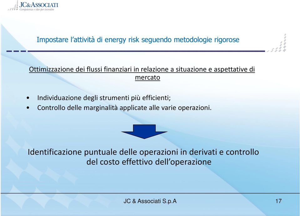 strumenti più efficienti; Controllo delle marginalità applicate alle varie operazioni.