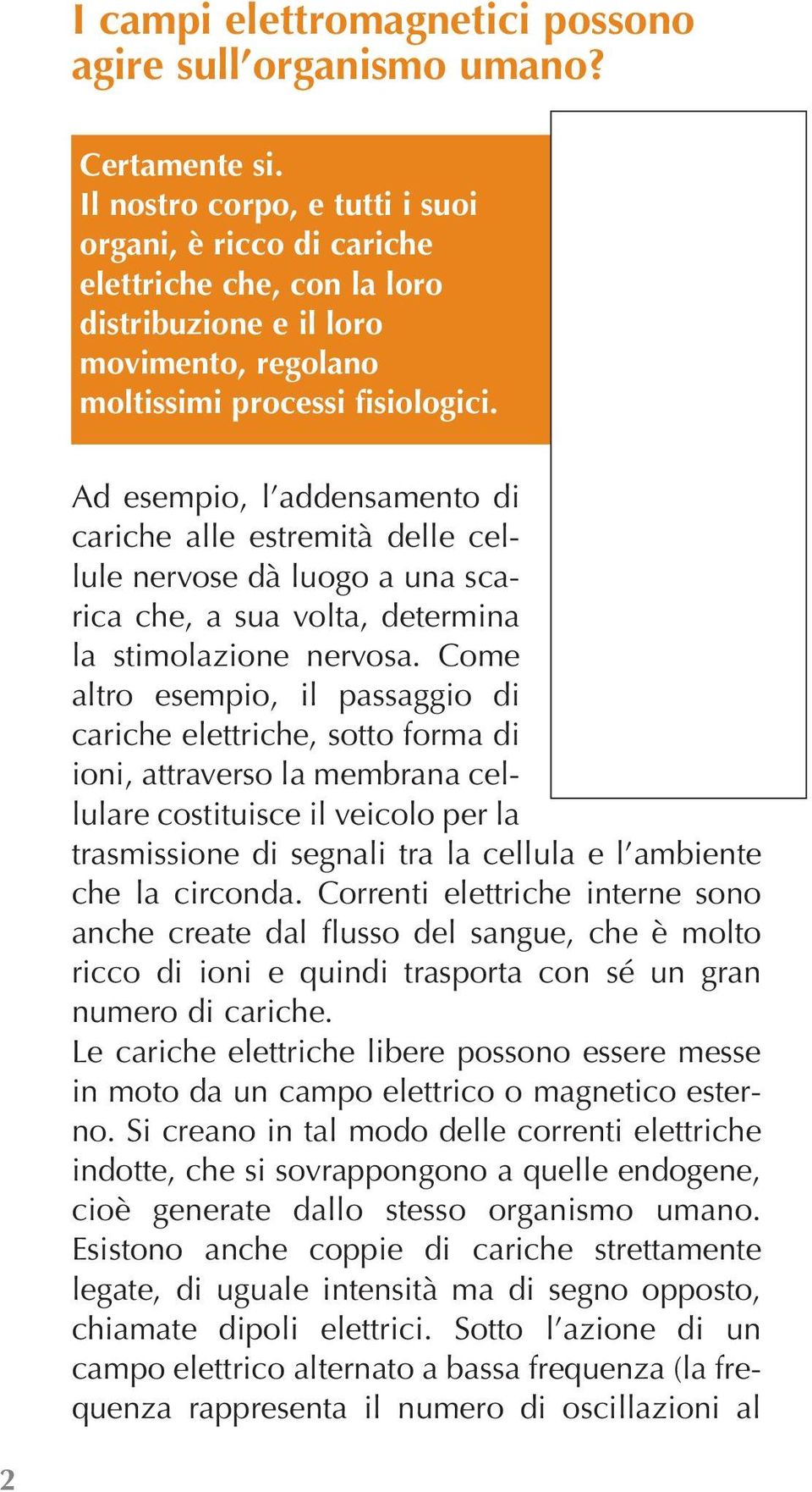 Ad esempio, l addensamento di cariche alle estremità delle cellule nervose dà luogo a una scarica che, a sua volta, determina la stimolazione nervosa.