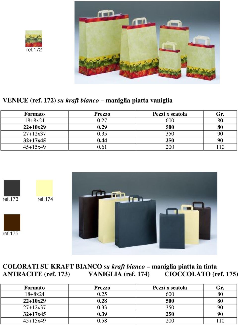 175 COLORATI SU KRAFT BIANCO su kraft bianco maniglia piatta in tinta ANTRACITE (ref. 173) VANIGLIA (ref.