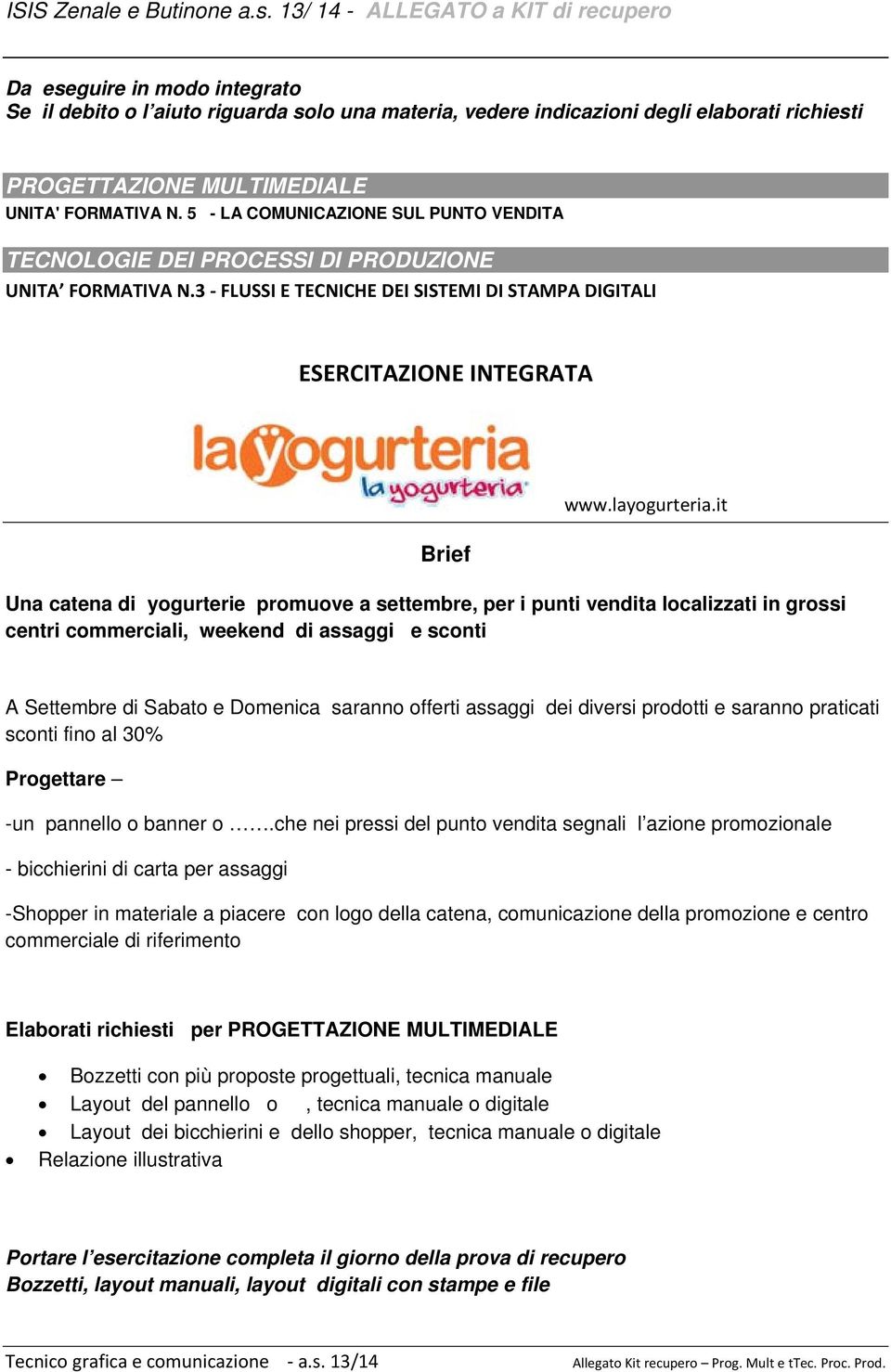 FORMATIVA N. 5 - LA COMUNICAZIONE SUL PUNTO VENDITA TECNOLOGIE DEI PROCESSI DI PRODUZIONE UNITA FORMATIVA N.3 FLUSSI E TECNICHE DEI SISTEMI DI STAMPA DIGITALI ESERCITAZIONE INTEGRATA Brief www.