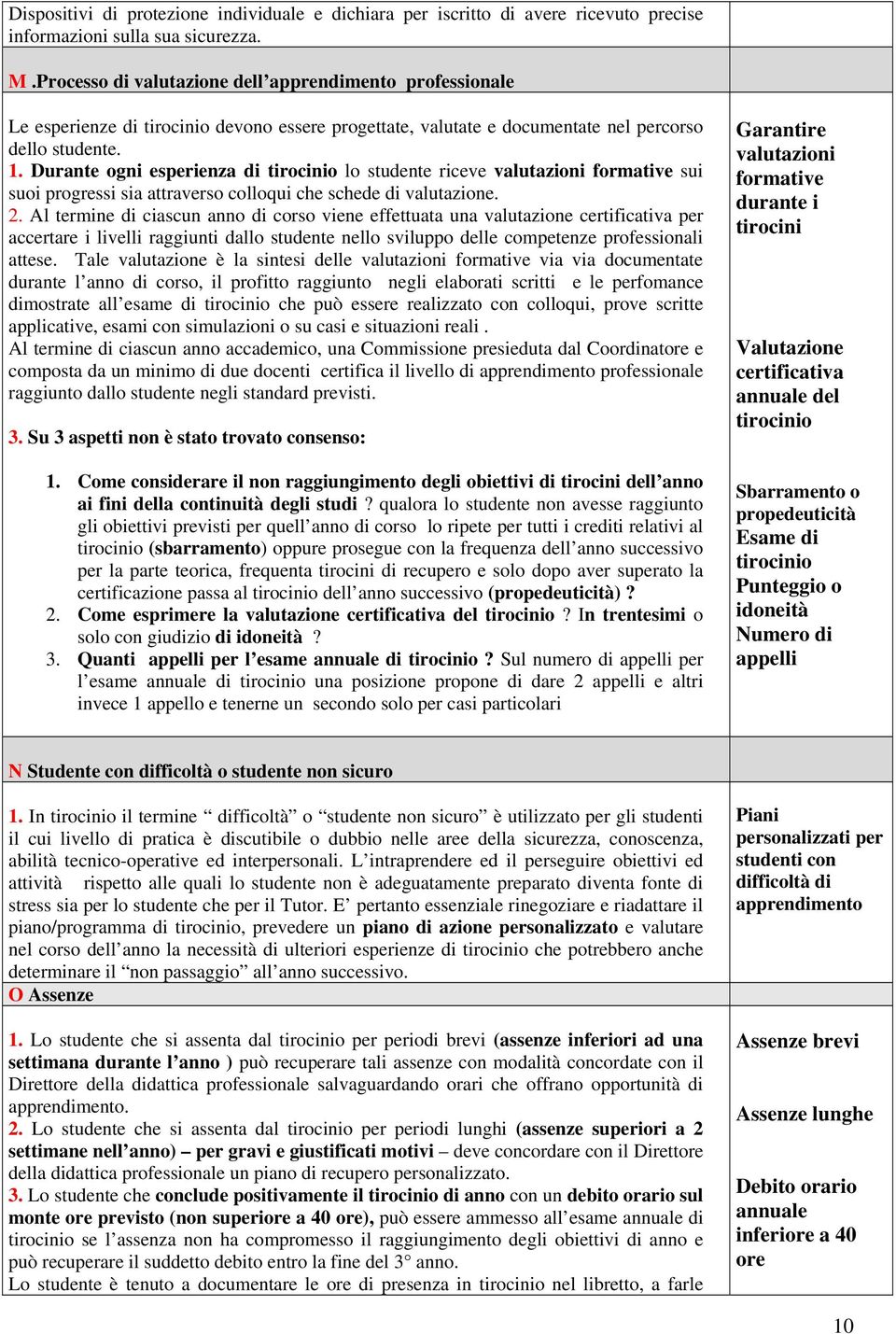 Durante ogni esperienza di lo studente riceve valutazioni formative sui suoi progressi sia attraverso colloqui che schede di valutazione. 2.