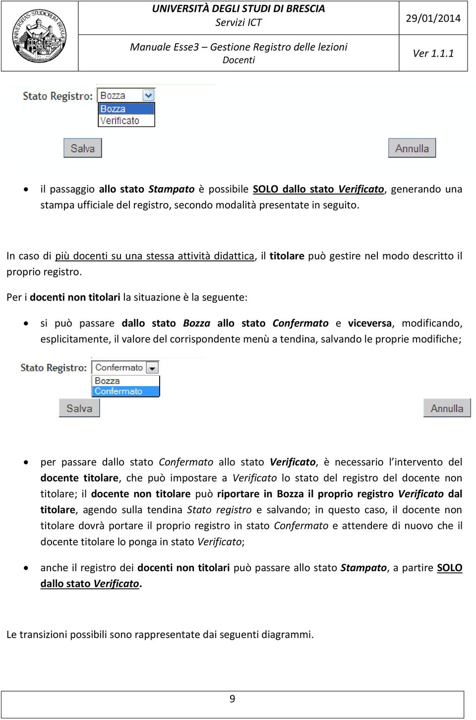 Per i docenti non titolari la situazione è la seguente: si può passare dallo stato Bozza allo stato Confermato e viceversa, modificando, esplicitamente, il valore del corrispondente menù a tendina,