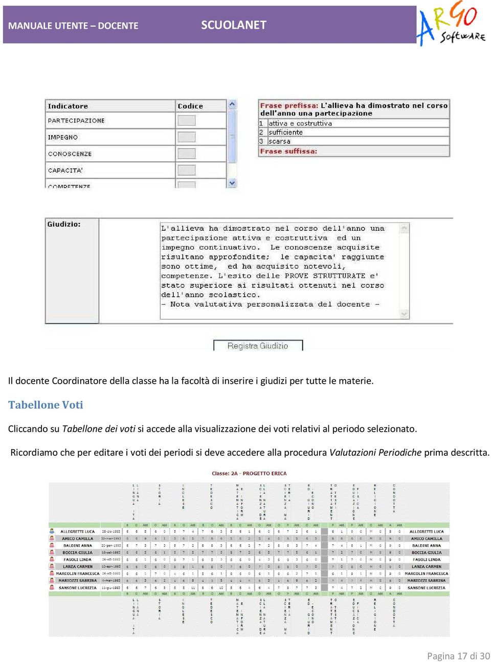 Tabellone Voti Cliccando su Tabellone dei voti si accede alla visualizzazione dei voti