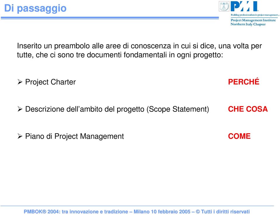 fondamentali in ogni progetto: Project Charter PERCHÉ Descrizione