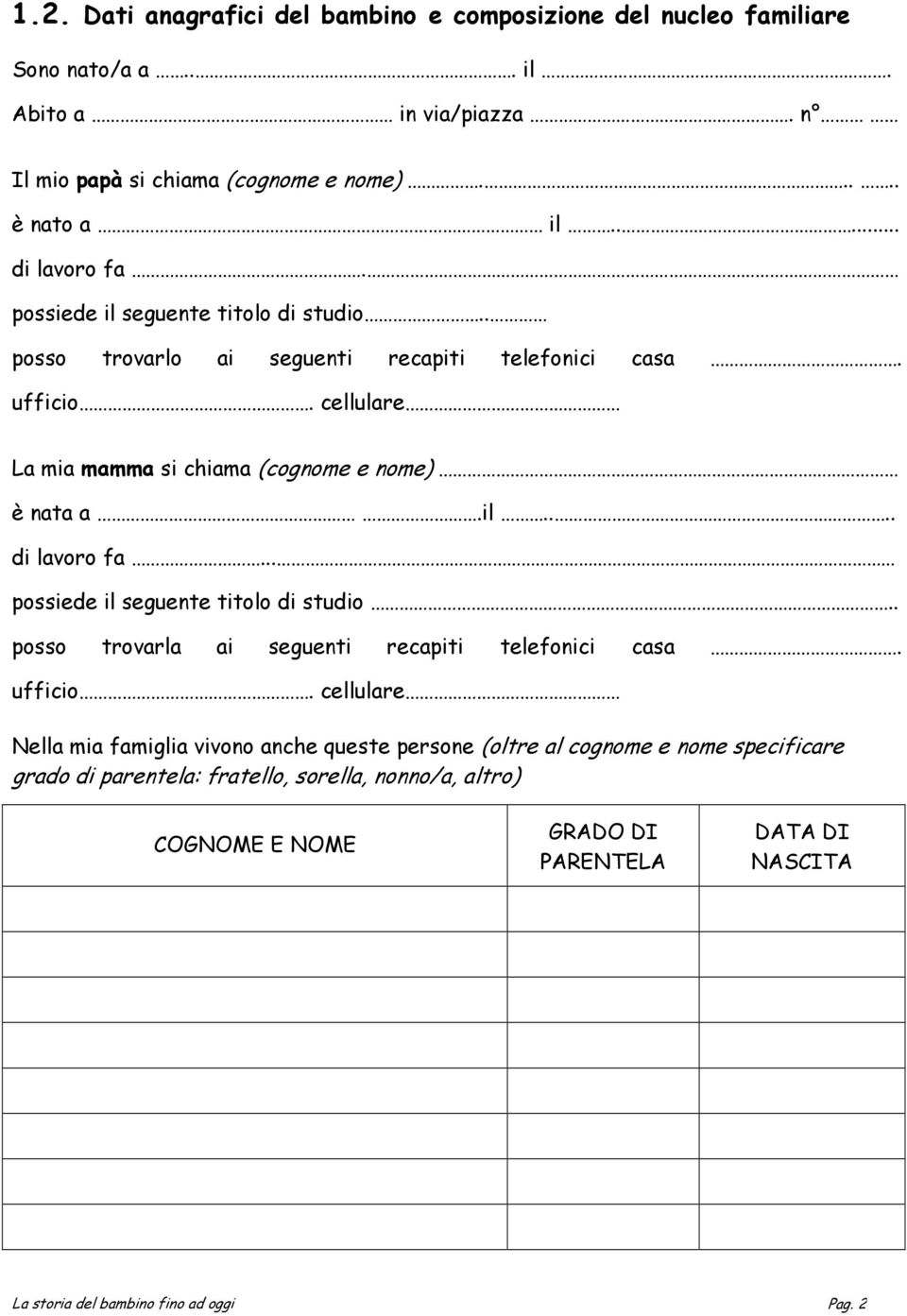 cellulare La mia mamma si chiama (cognome e nome) è nata a.il.... di lavoro fa... possiede il seguente titolo di studio.. posso trovarla ai seguenti recapiti telefonici casa.