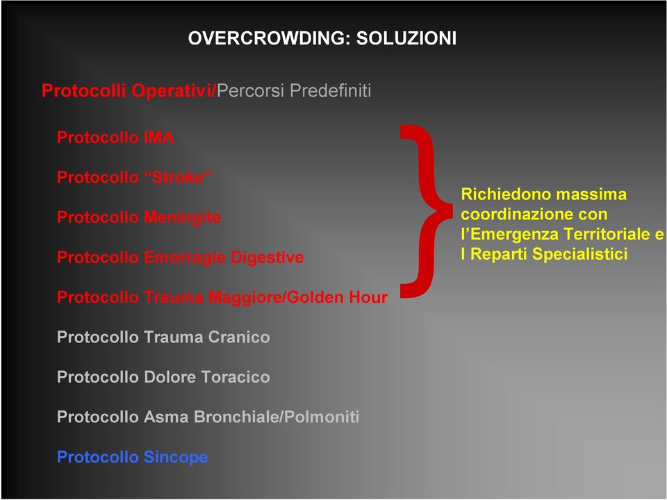 l Emergenza Territoriale e I Reparti Specialistici Protocollo Trauma Maggiore/Golden Hour