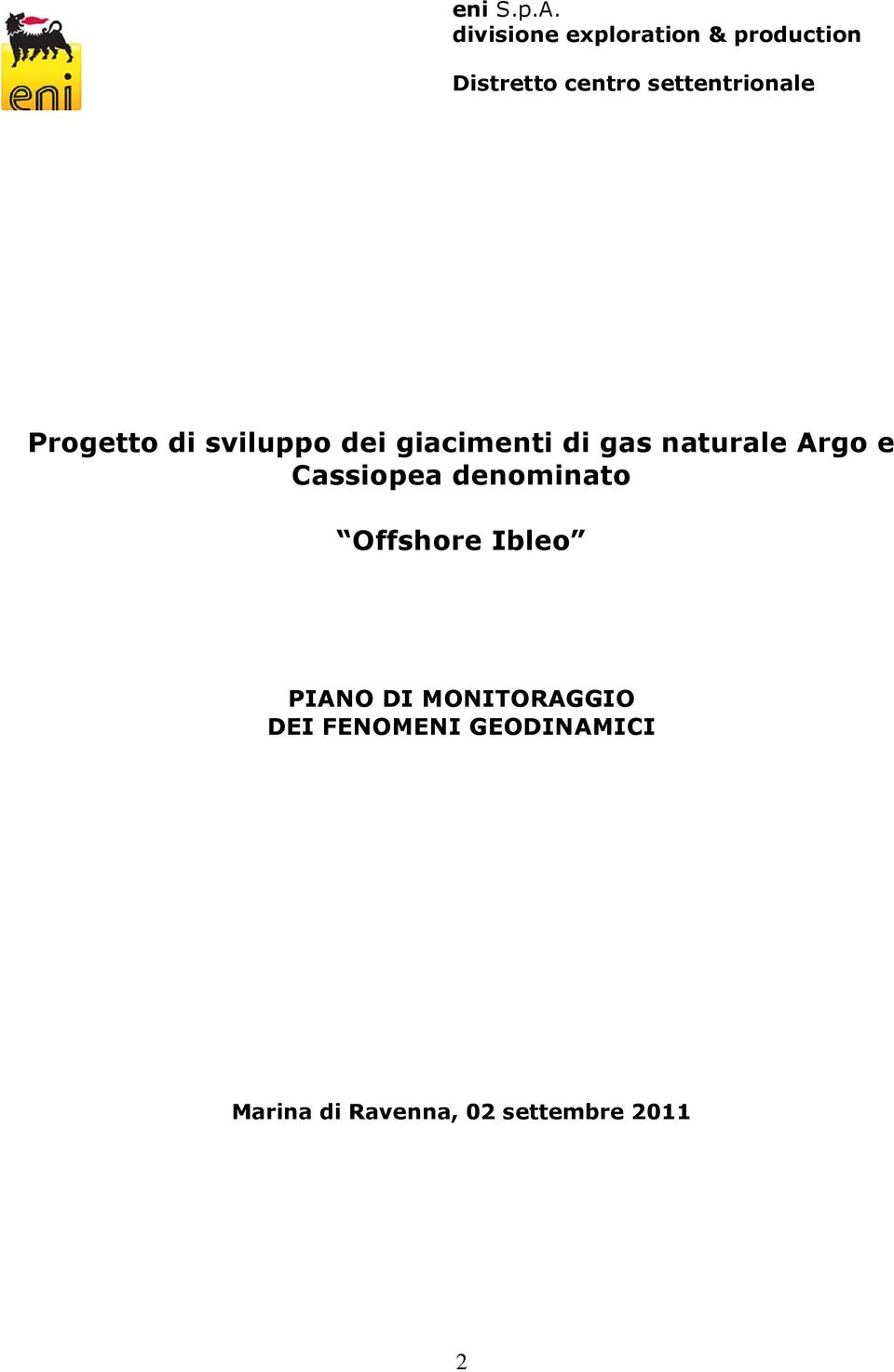 Offshore Ibleo PIANO DI MONITORAGGIO DEI