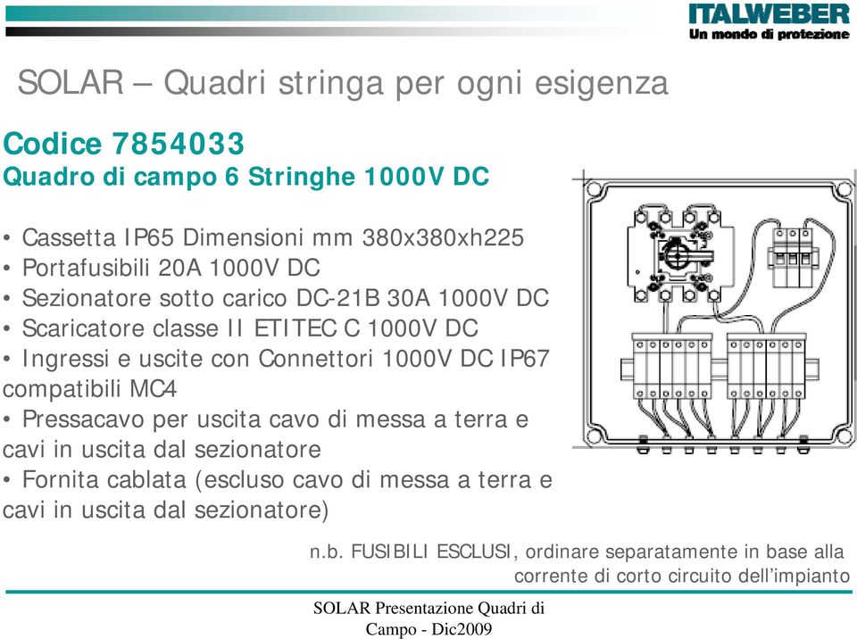 Scaricatore classe II ETITEC C 1000V DC e cavi in uscita dal sezionatore