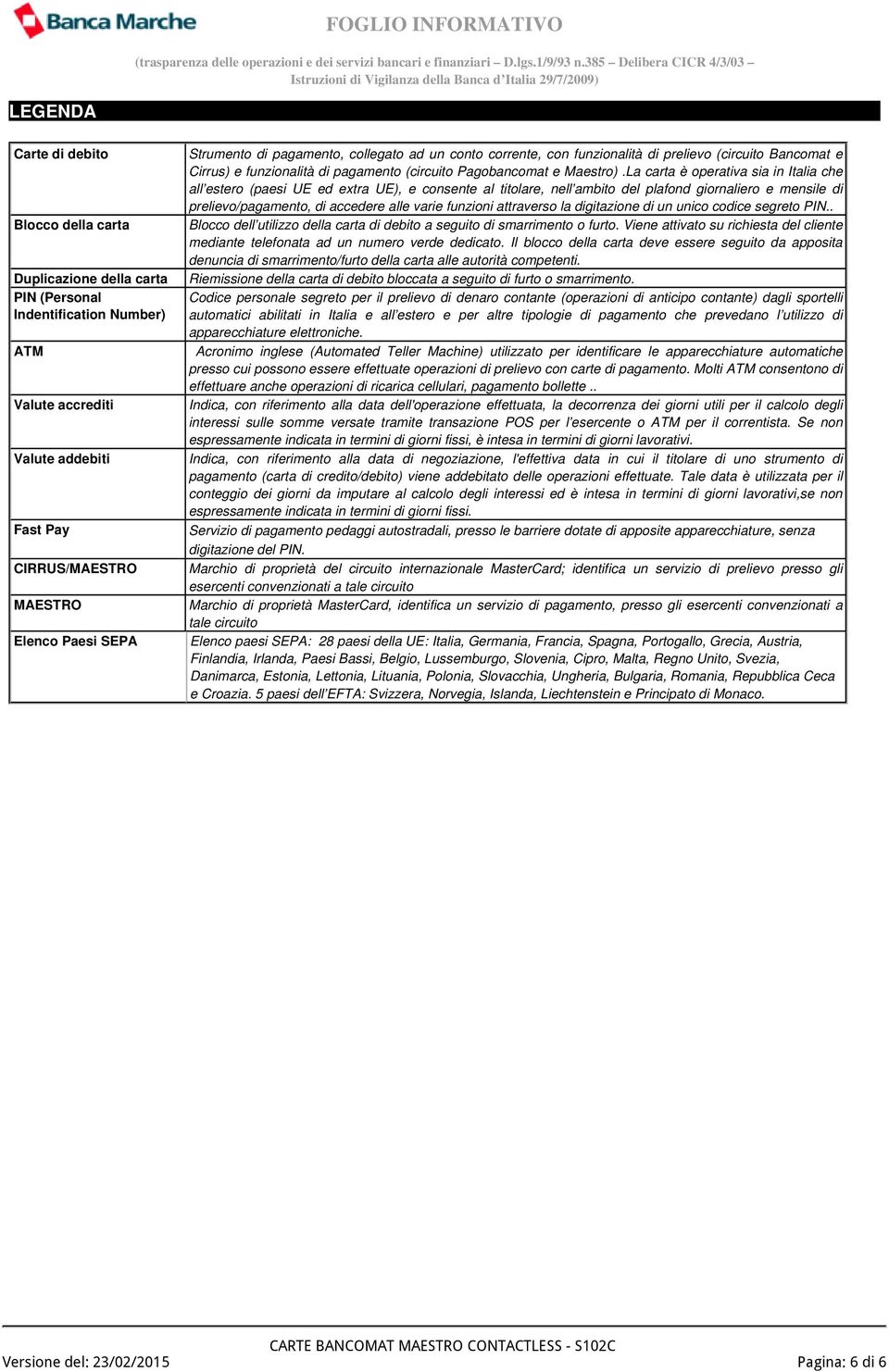 La carta è operativa sia in Italia che all estero (paesi UE ed extra UE), e consente al titolare, nell ambito del plafond giornaliero e mensile di prelievo/pagamento, di accedere alle varie funzioni