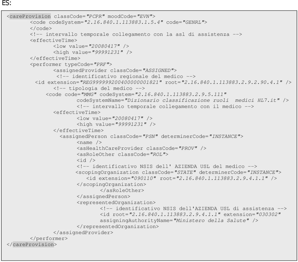 classcode="assigned"> <!-- identificativo regionale del medico --> <id extension="reg999999200400000001821" root="2.16.840.1.113883.2.9.2.90.4.1" /> <!