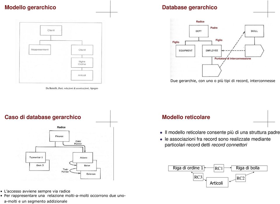 gerarchico Modello reticolare Radice Il modello reticolare consente più di una struttura