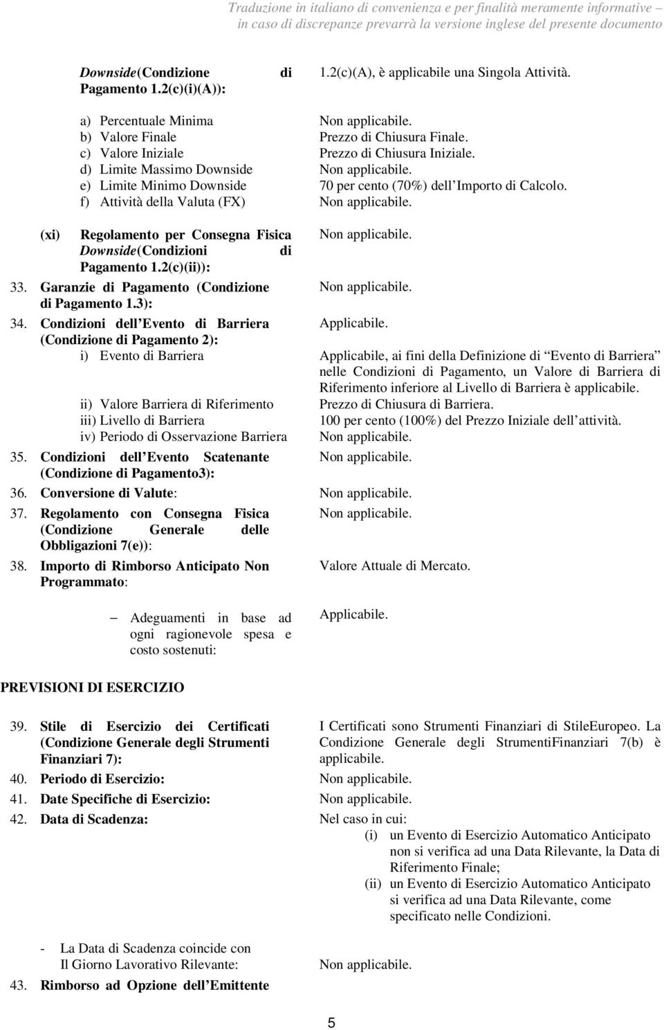 (xi) Regolamento per Consegna Fisica Downside(Condizioni di Pagamento 1.2(c)(ii)): 33. Garanzie di Pagamento (Condizione di Pagamento 1.3): 34.