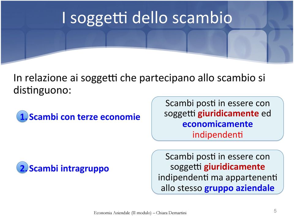 Scambi con terze economie Scambi pos5 in essere con soggef giuridicamente ed