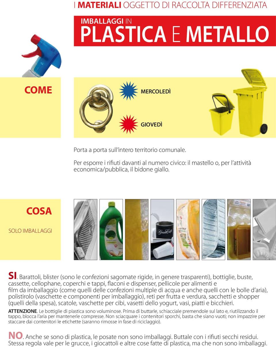 Barattoli, blister (sono le confezioni sagomate rigide, in genere trasparenti), bottiglie, buste, cassette, cellophane, coperchi e tappi, flaconi e dispenser, pellicole per alimenti e film da