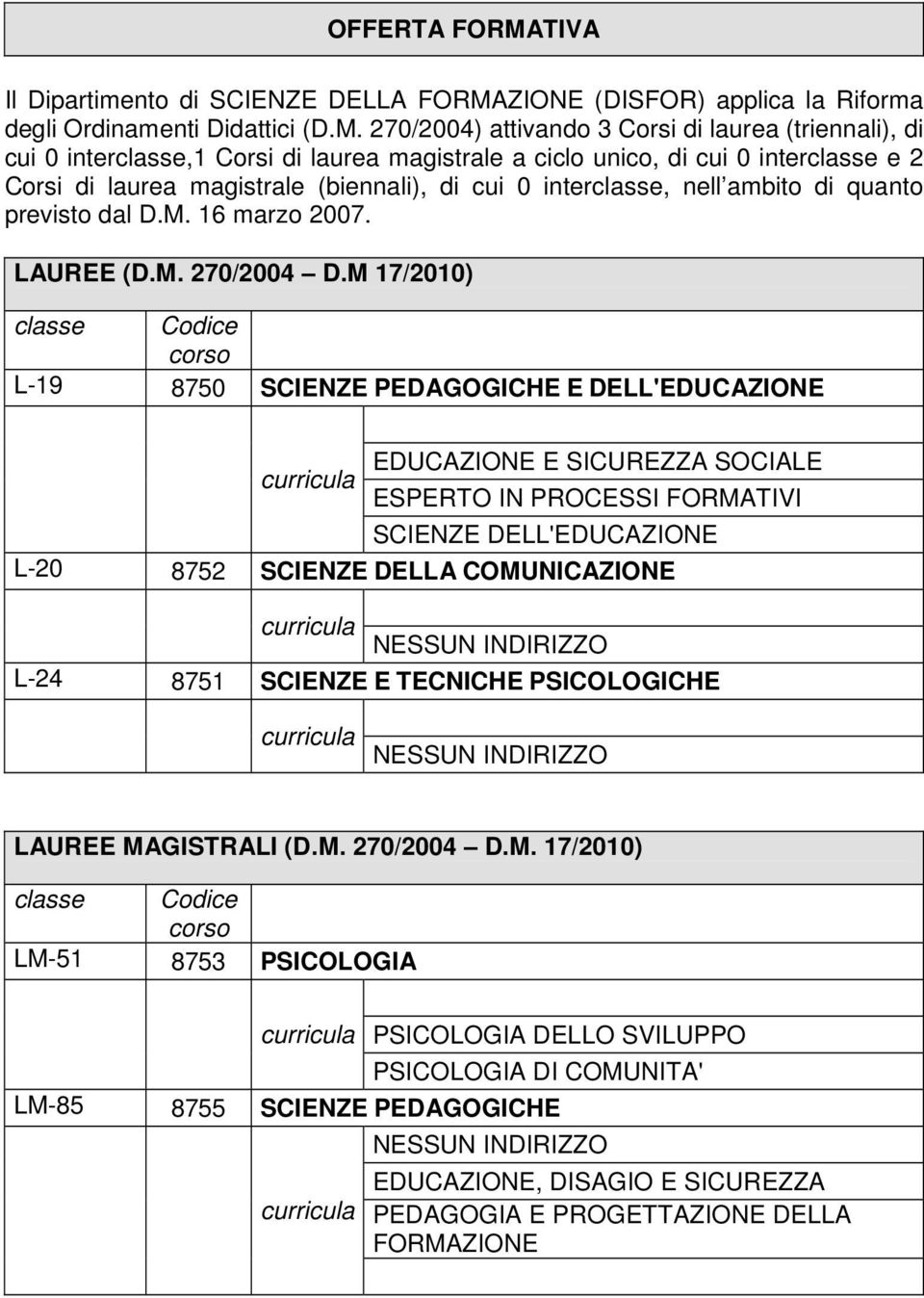 ZION () applica la Riforma dgli Ordinamnti Didattici (D.M.