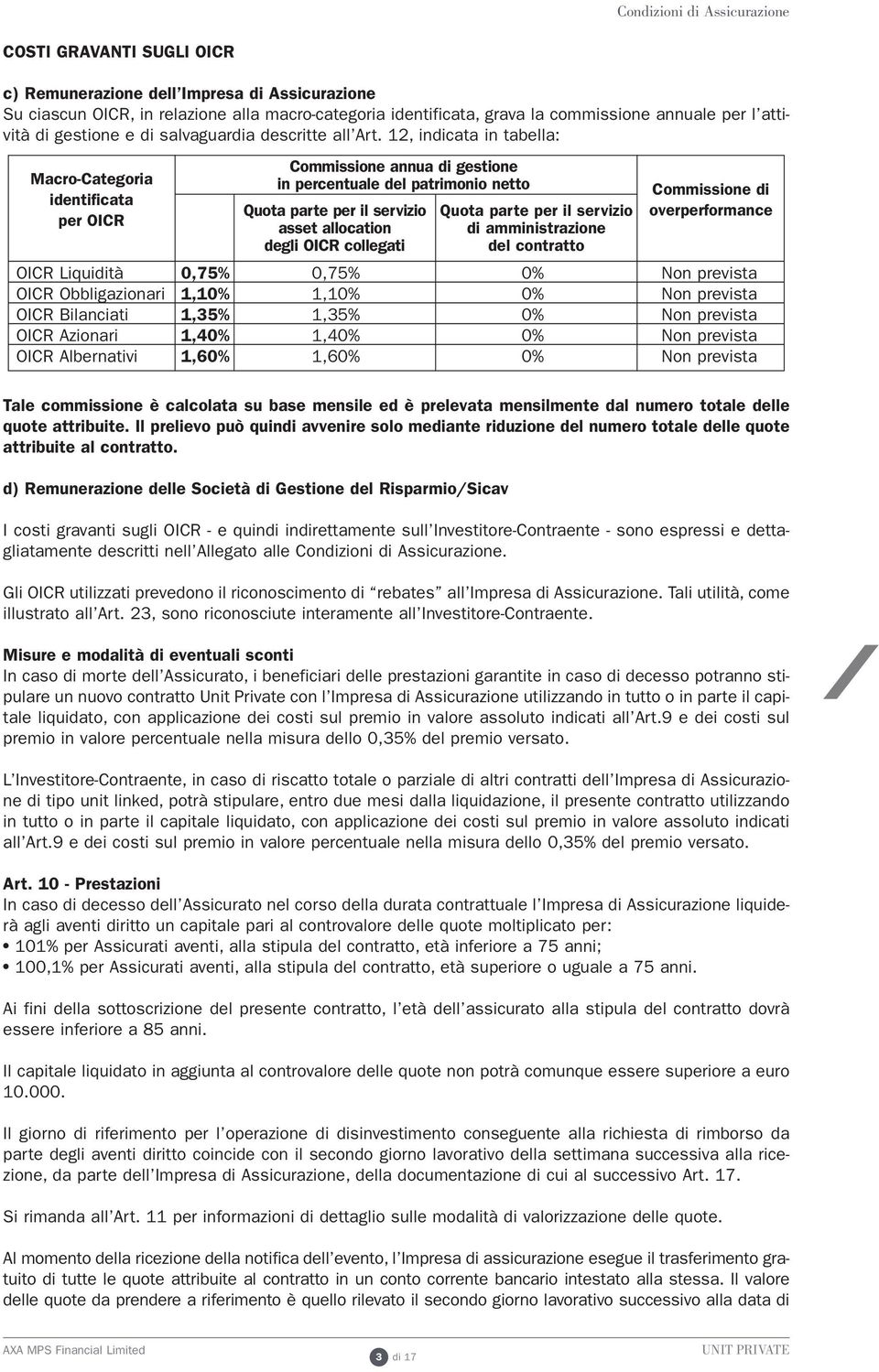 12, indicata in tabella: Macro-Categoria identificata per OICR Commissione annua di gestione in percentuale del patrimonio netto Quota parte per il servizio asset allocation degli OICR collegati