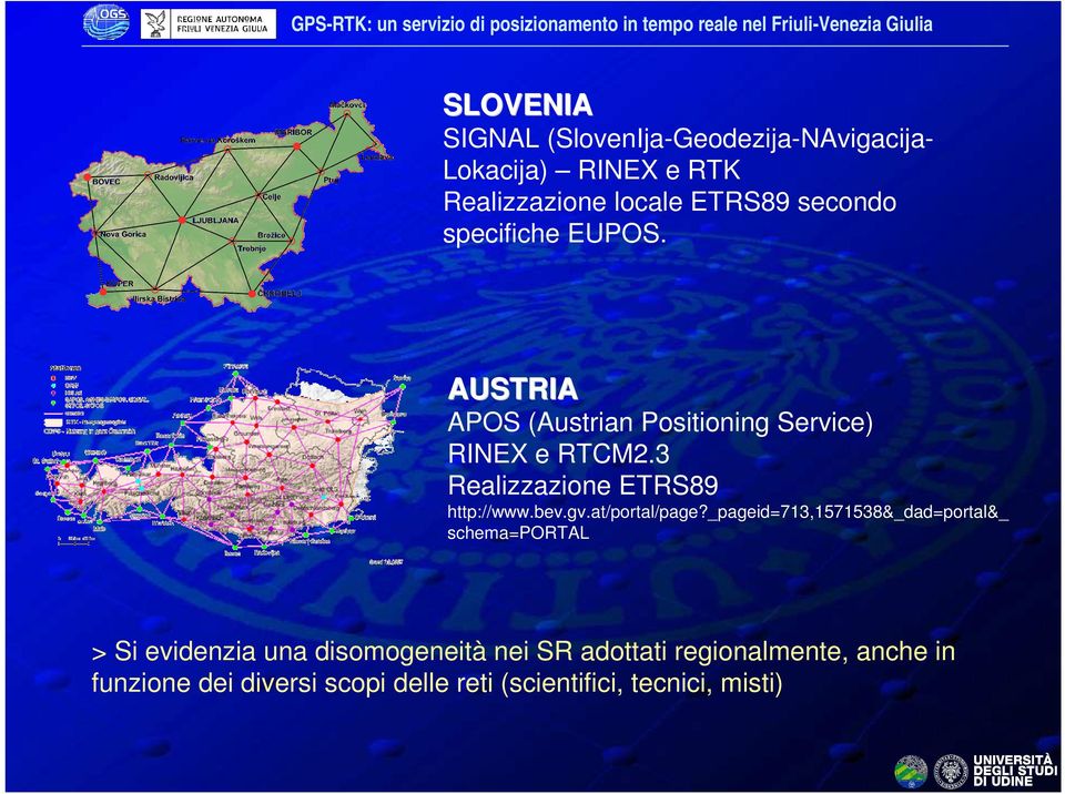 AUSTRIA APOS (Austrian Positioning Service) RINEX e RTCM2.3 Realizzazione ETRS89 http://www.bev.gv.at/portal/page?