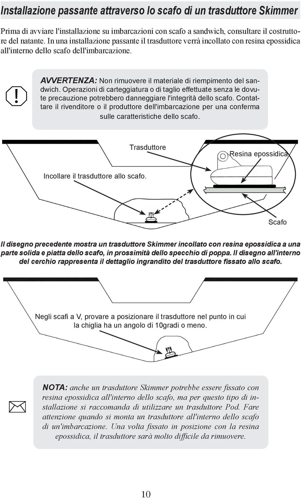 Operazioni di carteggiatura o di taglio effettuate senza le dovute precauzione potrebbero danneggiare l'integrità dello scafo.