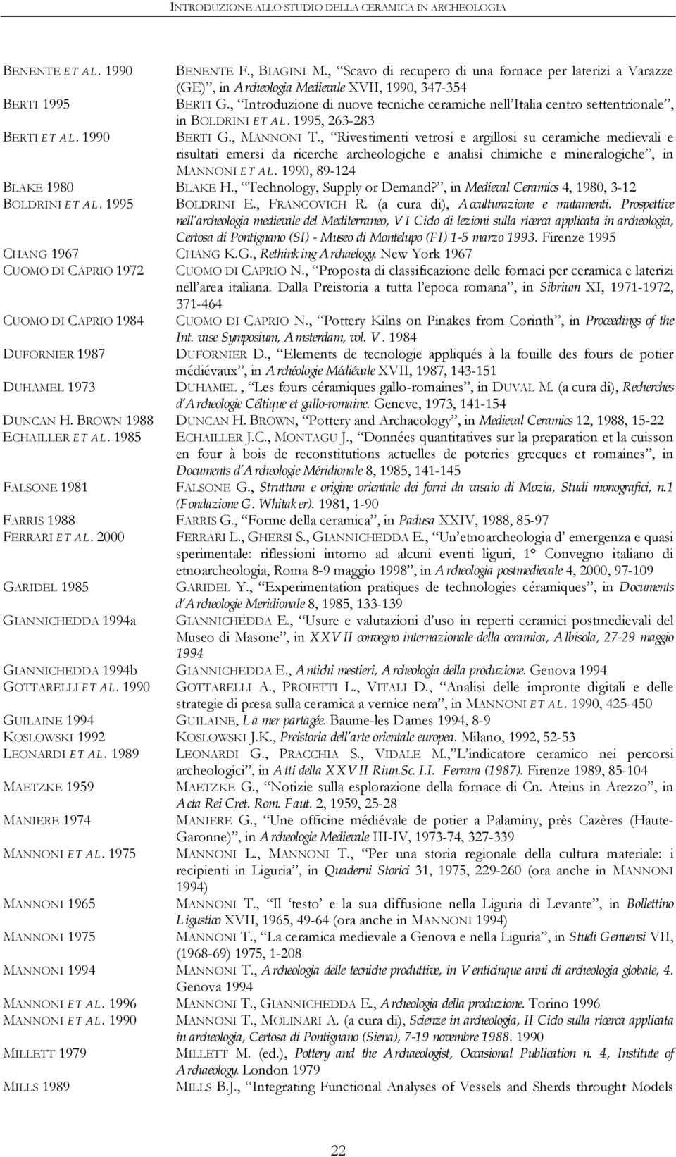 , Rivestimenti vetrosi e argillosi su ceramiche medievali e risultati emersi da ricerche archeologiche e analisi chimiche e mineralogiche, in MANNONI ET AL. 1990, 89-124 BLAKE 1980 BLAKE H.