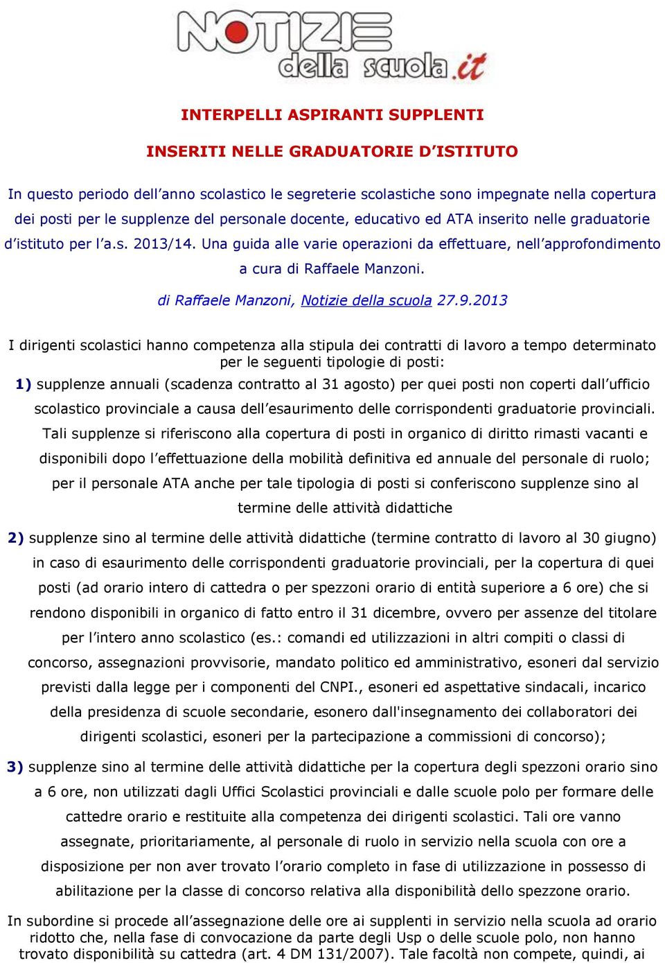 di Raffaele Manzoni, Notizie della scuola 27.9.