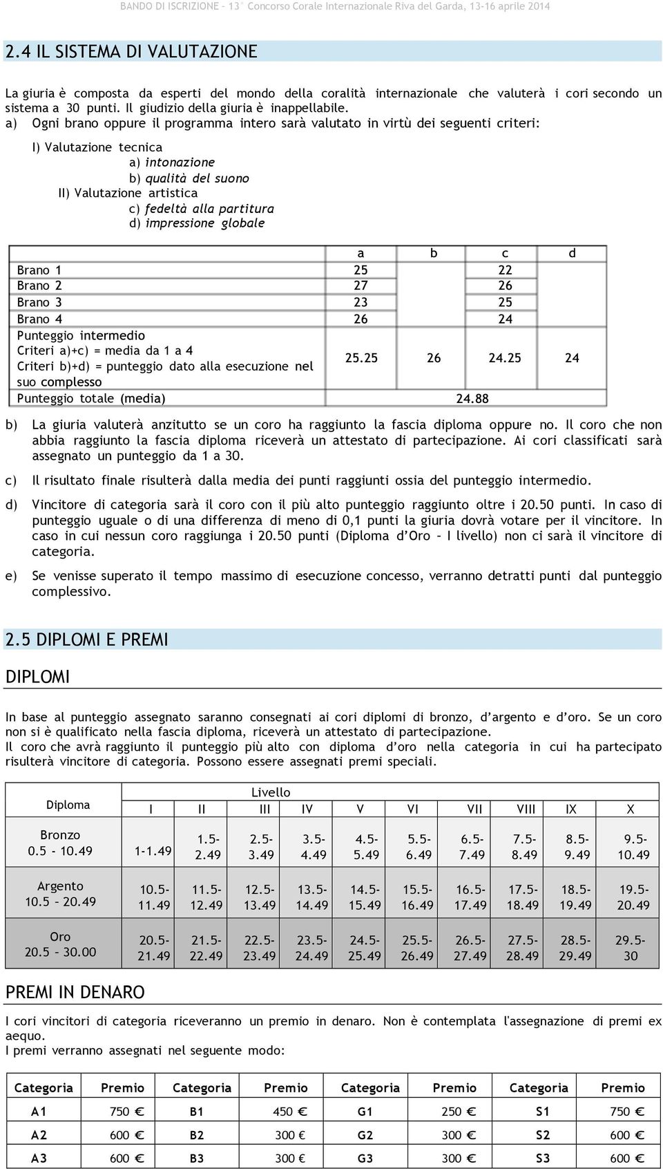 impressione globale Brano Brano Brano Brano Punteggio Criteri a)+c) = media da 1 a Criteri b)+d) = punteggio dato alla esecuzione suo Punteggio totale b) La giuria valuterà anzitutto se un coro ha