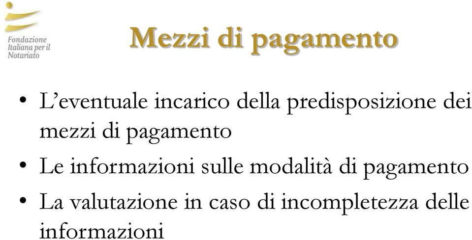 informazioni sulle modalità di pagamento La