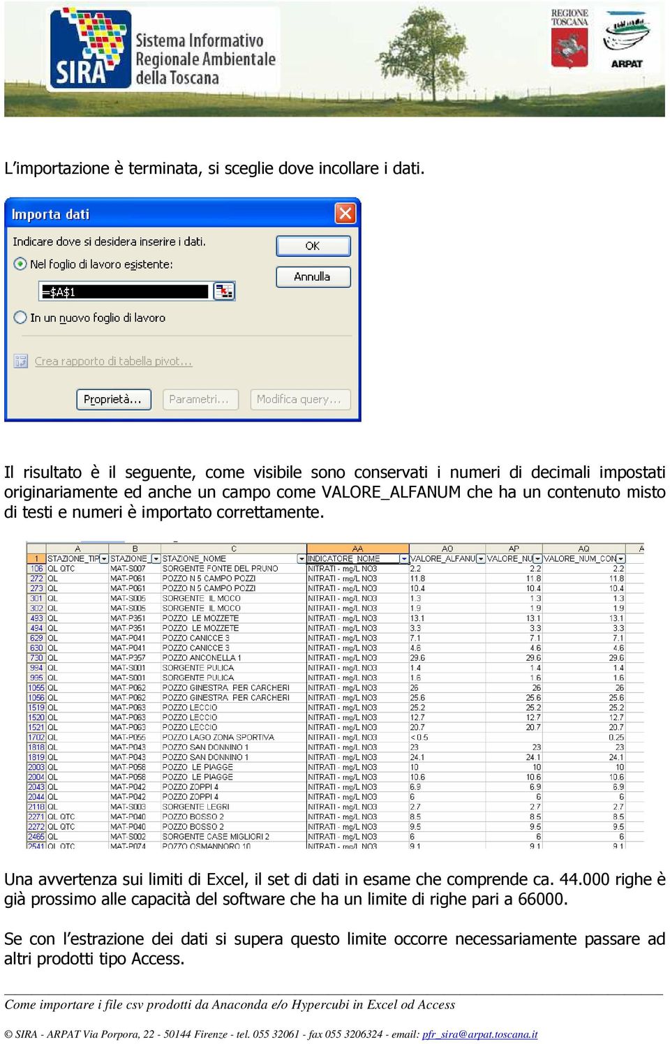 VALORE_ALFANUM che ha un contenuto misto di testi e numeri è importato correttamente.