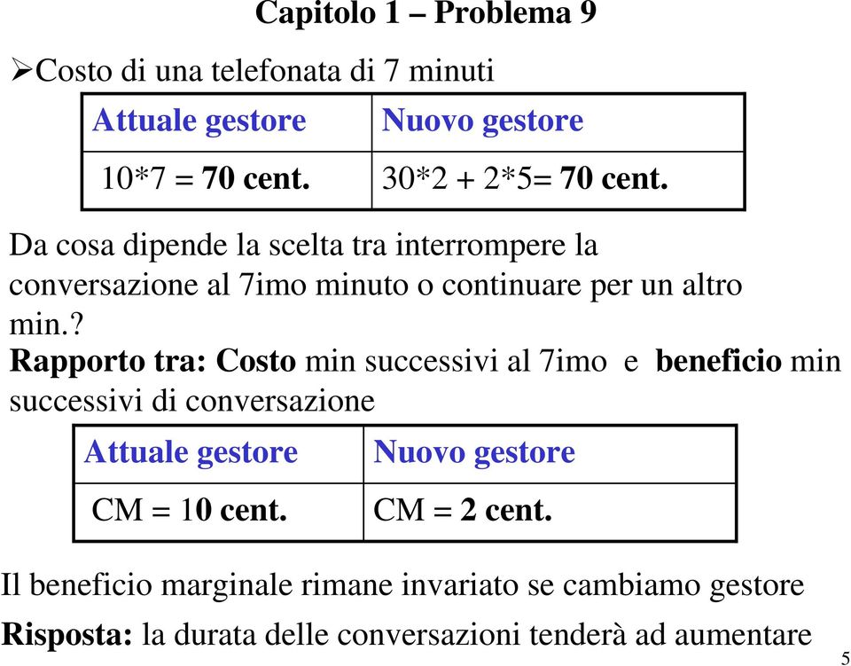 ? Rapporto tra: Costo min successivi al 7imo e beneficio min successivi di conversazione Attuale gestore Nuovo gestore CM =