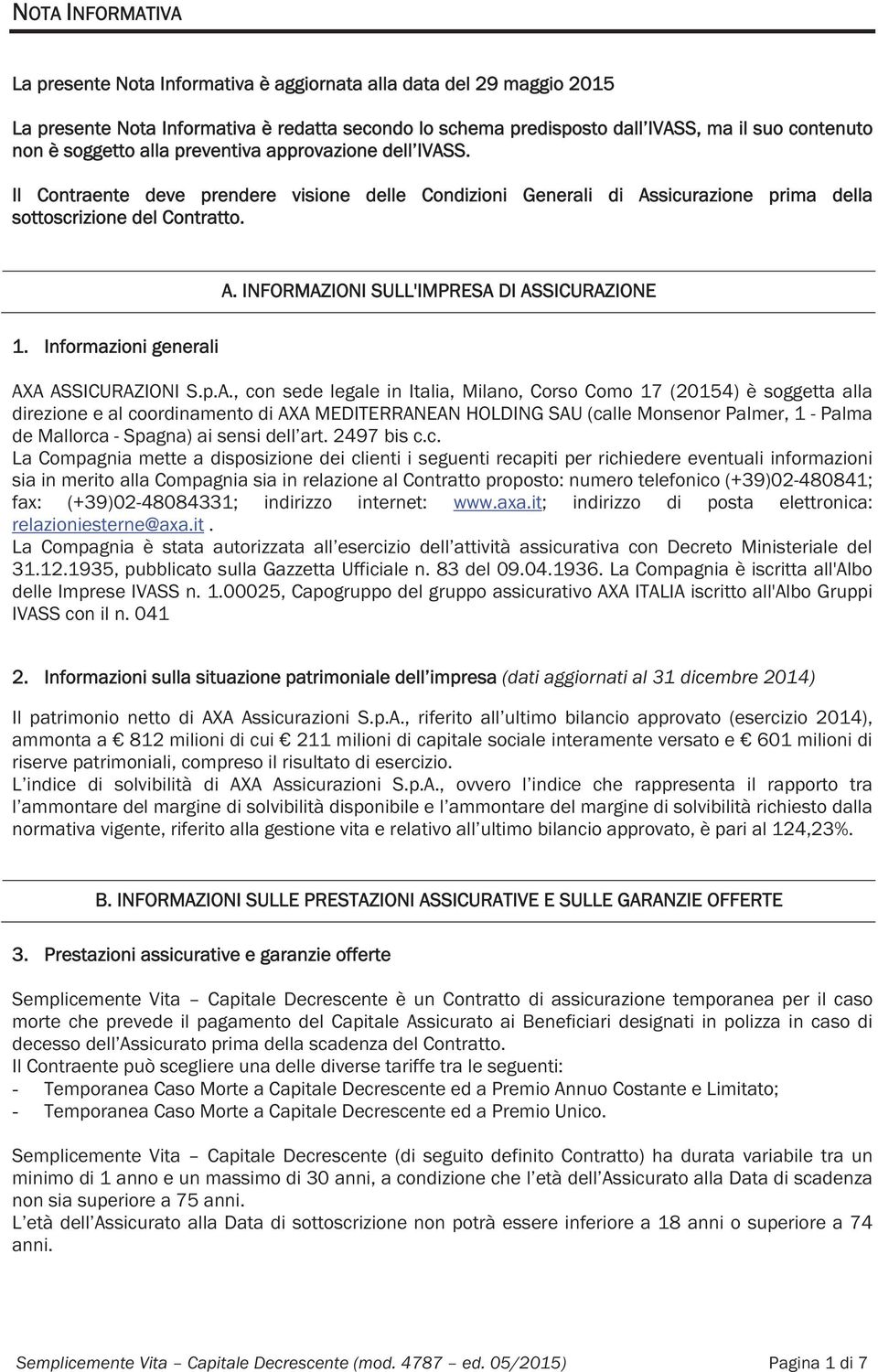 Informazioni generali AX