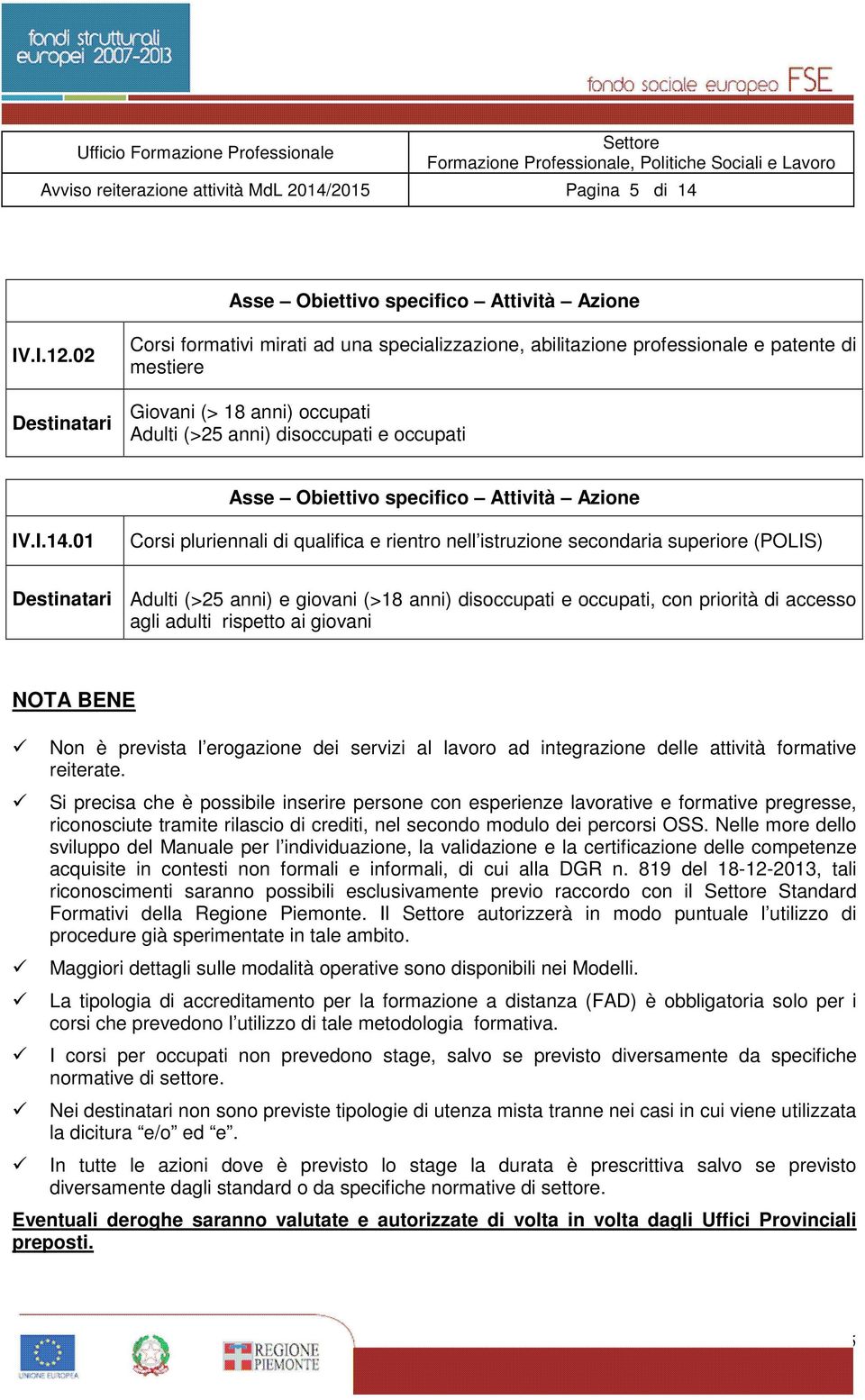 specifico Attività Azione IV.I.14.