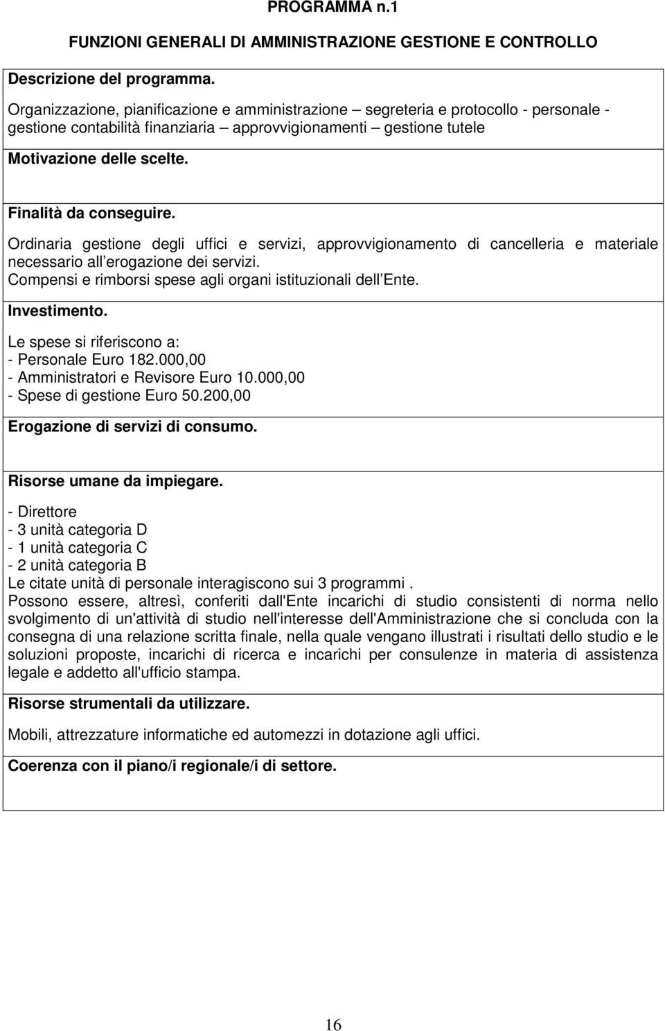 Finalità da conseguire. Ordinaria gestione degli uffici e servizi, approvvigionamento di cancelleria e materiale necessario all erogazione dei servizi.