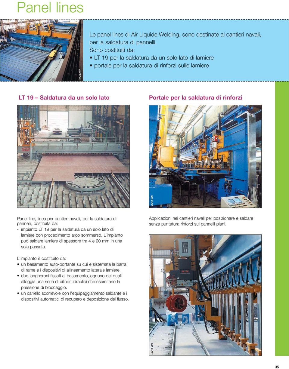 Panel line, linea per cantieri navali, per la saldatura di pannelli, costituita da: - impianto LT 19 per la saldatura da un solo lato di lamiere con procedimento arco sommerso.