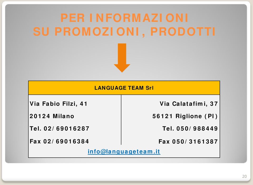 Milano 56121 Riglione (PI) Tel. 02/69016287 Tel.