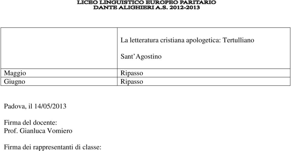 Ripasso Padova, il 14/05/2013 Firma del docente: