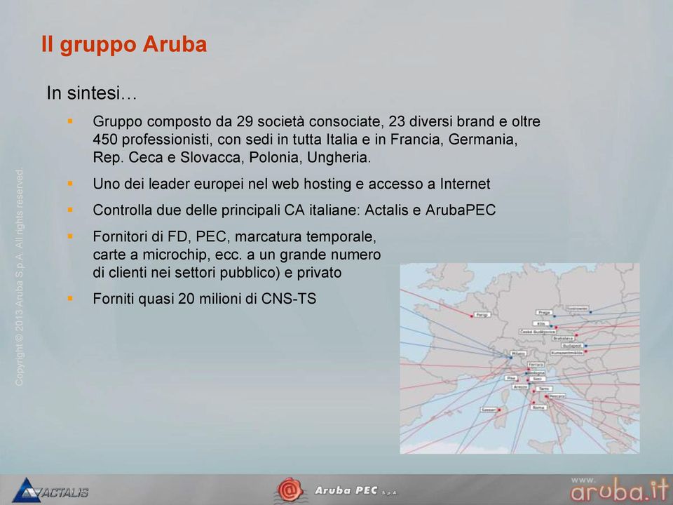 Uno dei leader europei nel web hosting e accesso a Internet Controlla due delle principali CA italiane: Actalis e ArubaPEC