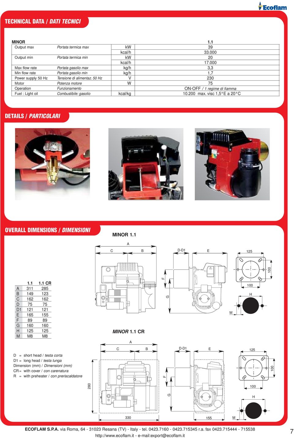 alimentaz. 5 Hz Potenza motore unzionamento Combustibile: gasolio kw 39 kcal/h 33. kw kcal/h 17. kg/h 3,3 kg/h 1,7 V 3 W 75 ON-O / 1 regime di fiamma kcal/kg 1. max.