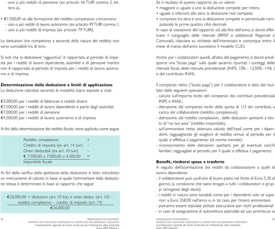 Le deduzioni che competono a seconda della natura del reddito non sono cumulabili tra di loro.