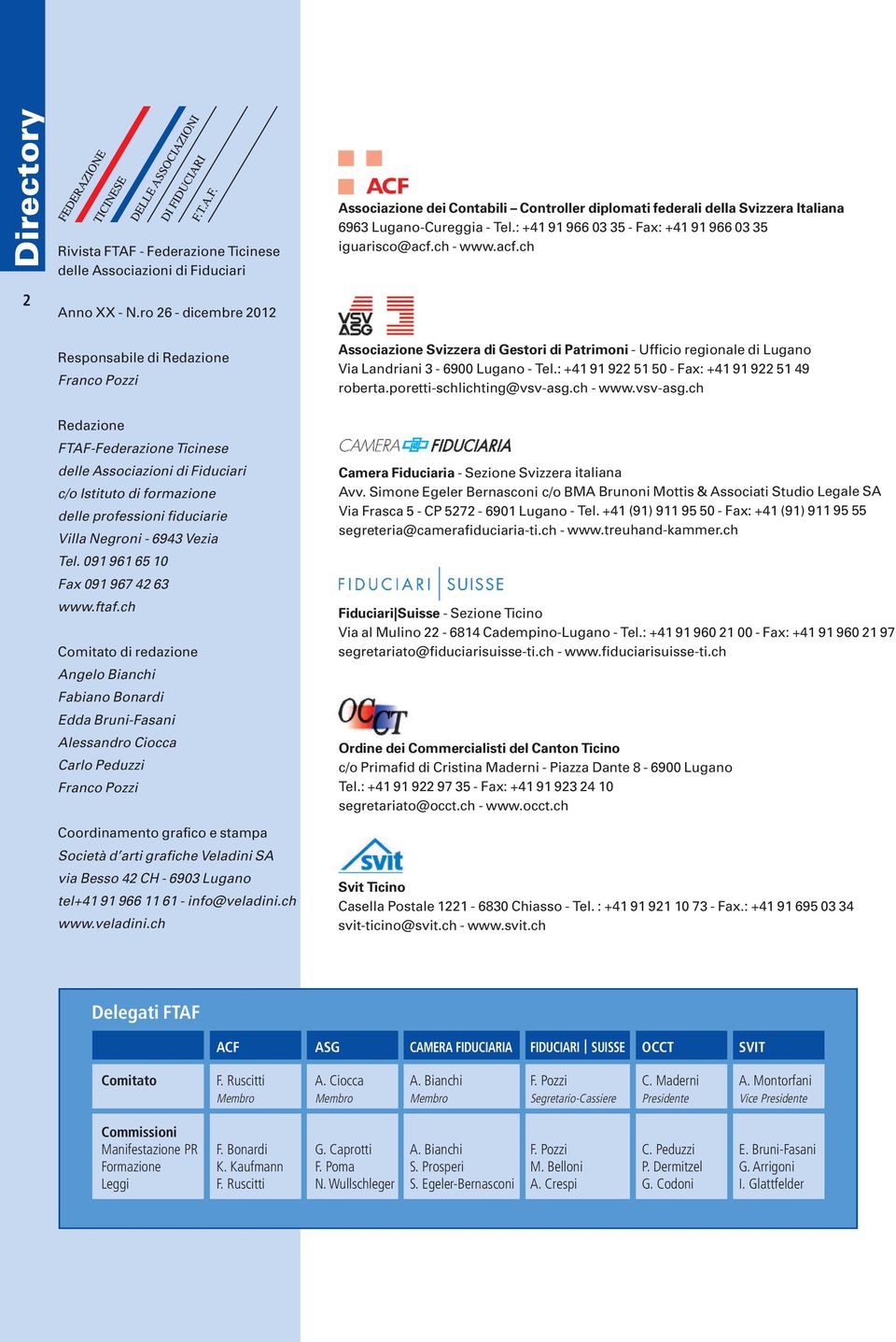 ro 26 - dicembre 2012 Responsabile di Redazione Franco Pozzi Associazione Svizzera di Gestori di Patrimoni - Ufficio regionale di Lugano Via Landriani 3-6900 Lugano - Tel.