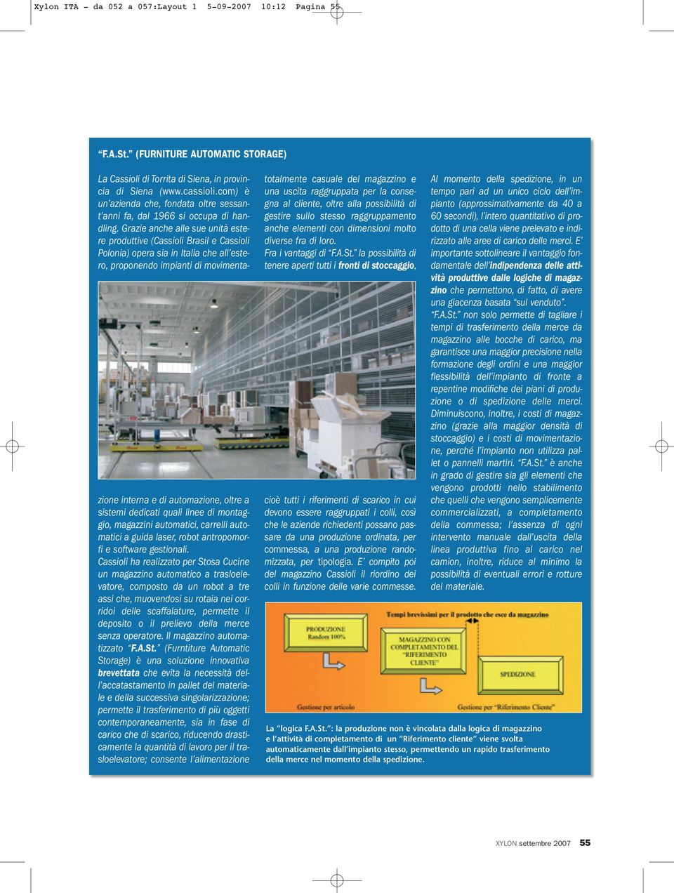 Grazie anche alle sue unità estere produttive (Cassioli Brasil e Cassioli Polonia) opera sia in Italia che all estero, proponendo impianti di movimentazione interna e di automazione, oltre a sistemi